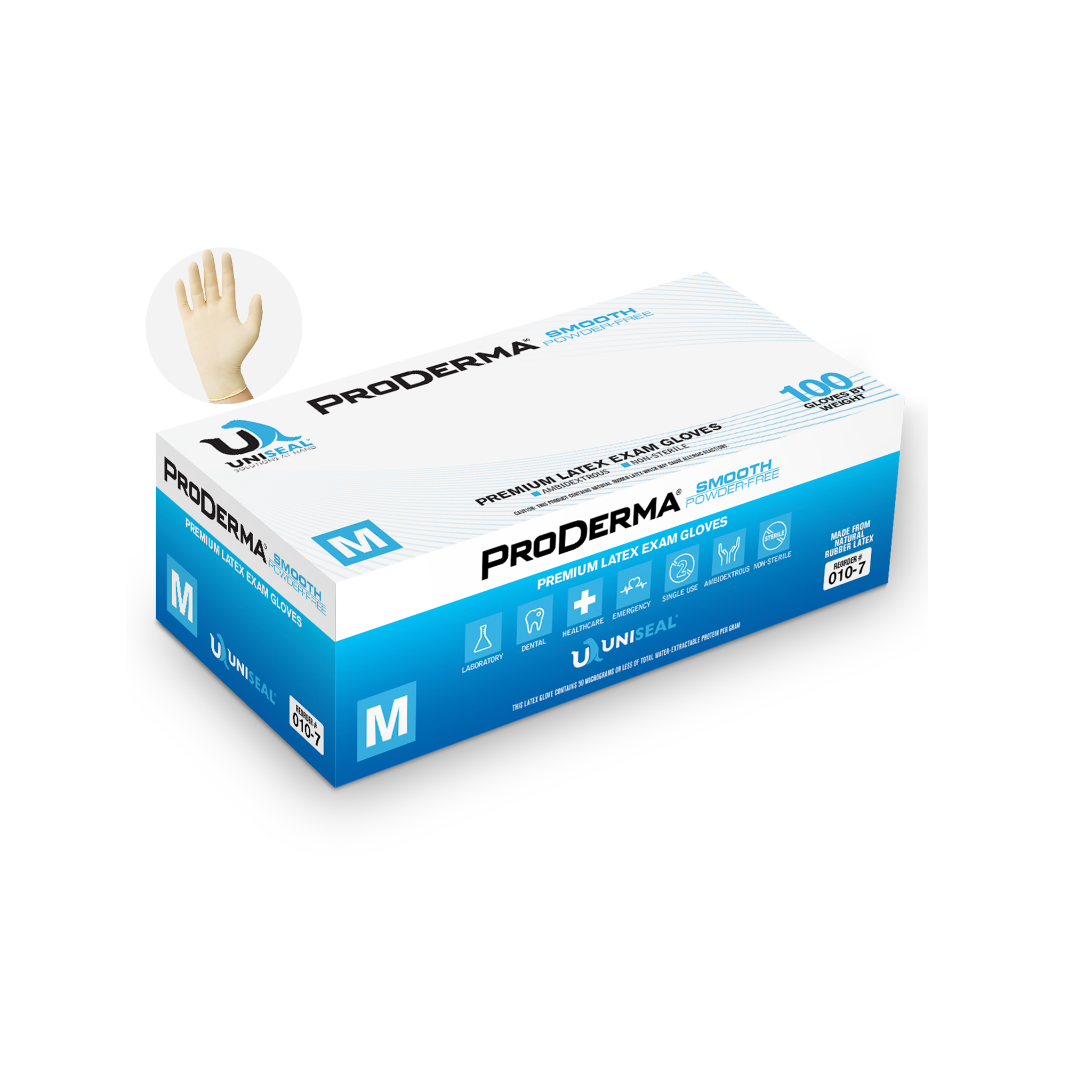 Uniseal® Latex Exam Gloves – Proderma Powder-Free Smooth (Box