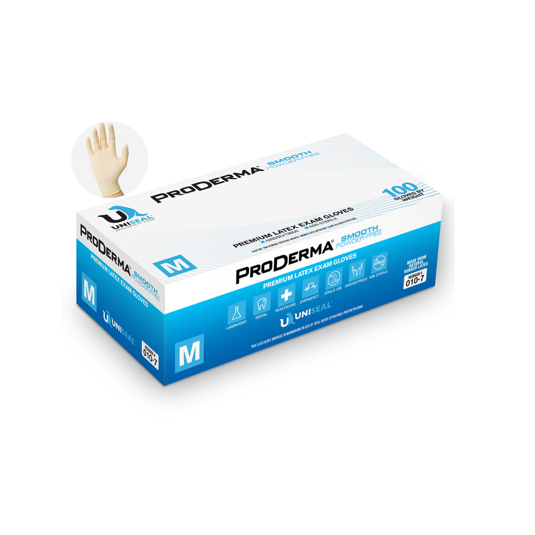 Uniseal® Latex Exam Gloves – Proderma Powder-Free Smooth (Case