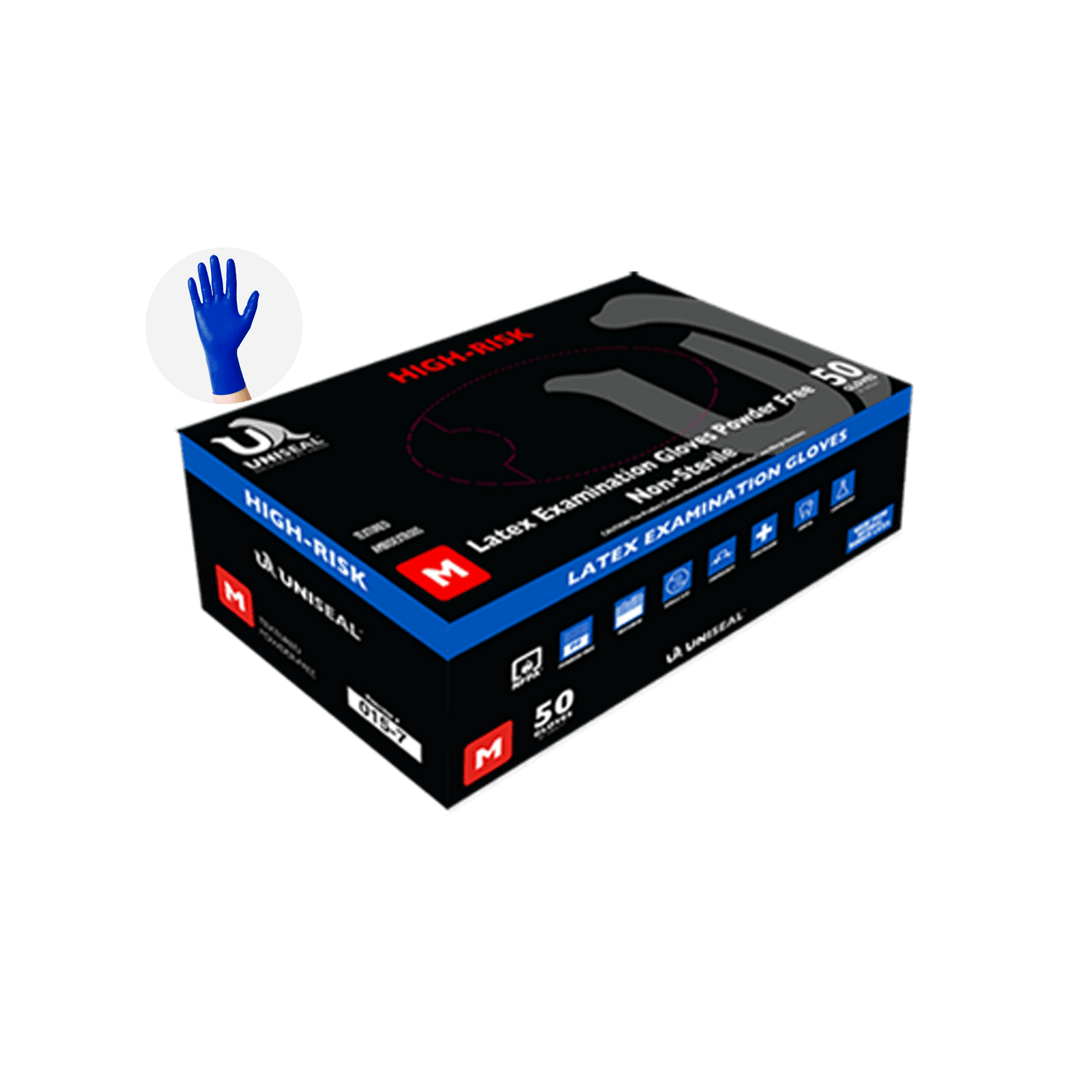 Uniseal latex exam gloves high risk