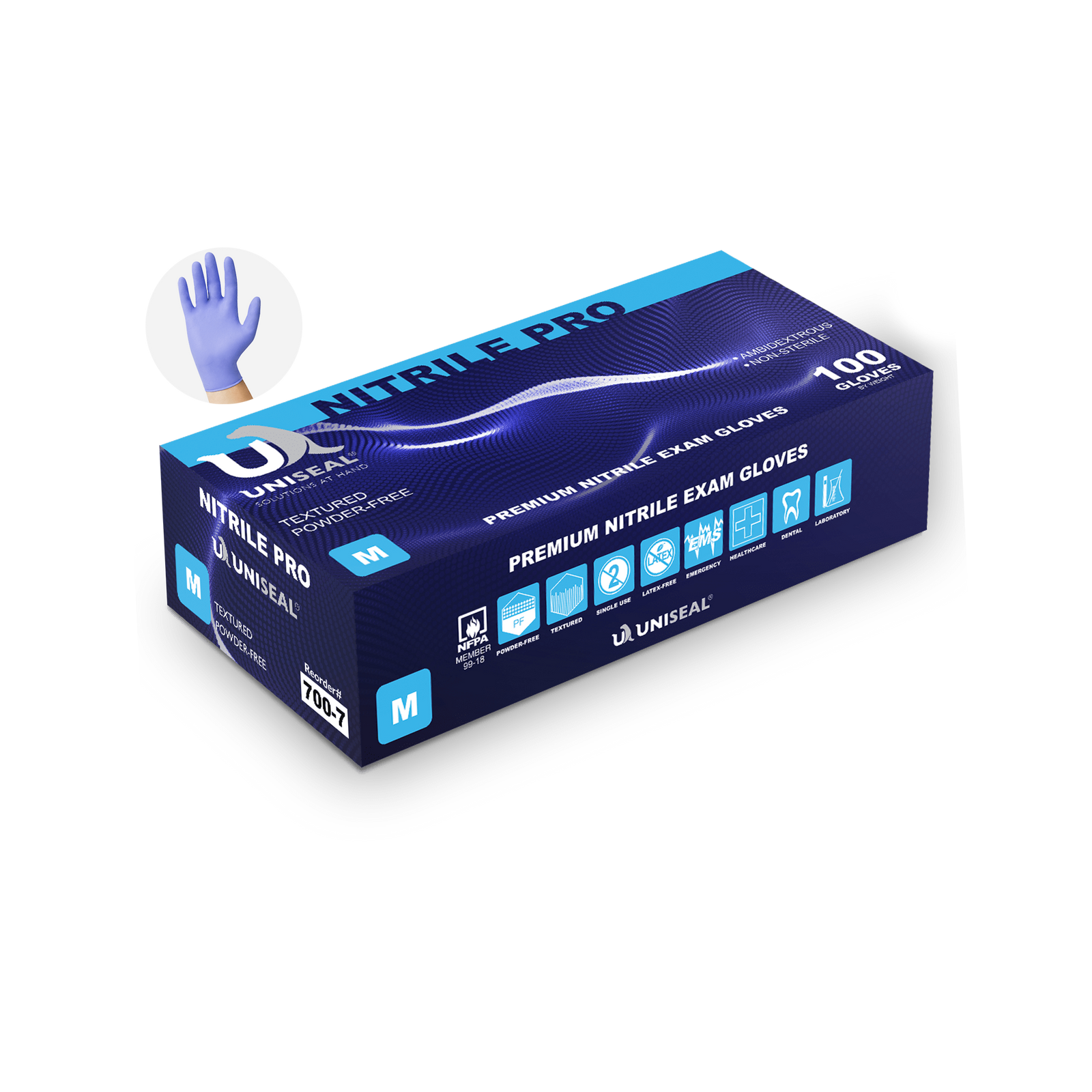 Uniseal nitrile exam gloves pro violet blue