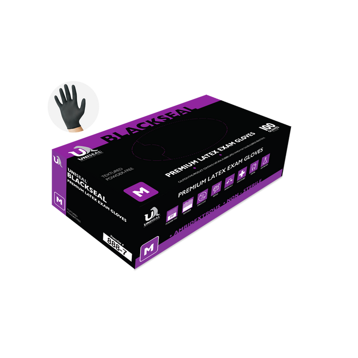 Uniseal® Specialty Latex Exam Gloves – BlackSeal Powder-Free (Box)